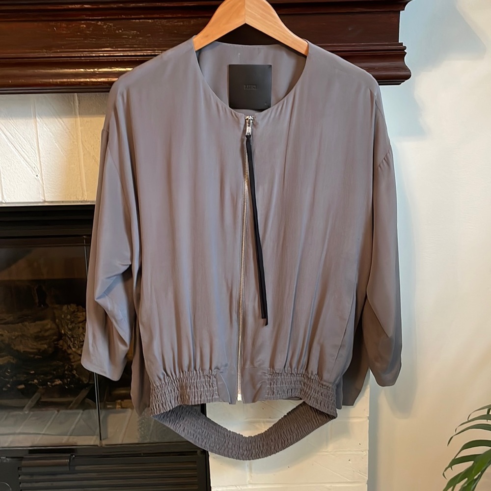 D. Efect Silk Bomber Jacket with Open Back Detail in Gray 34 / S G6